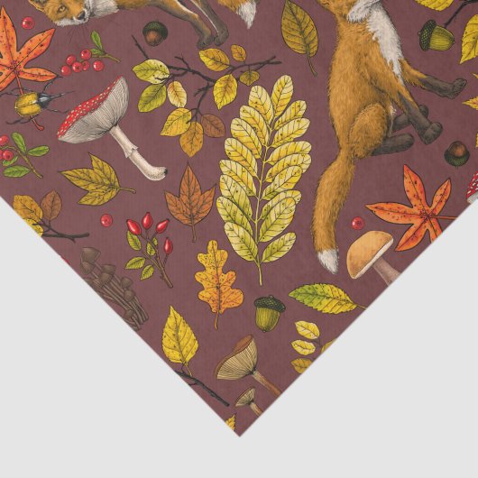 Herfst vossen op chocoladebruin tissuepapier (Detail)