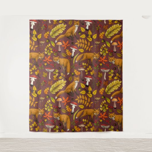 Herfst vossen op chocoladebruin wandkleed (Voorkant)