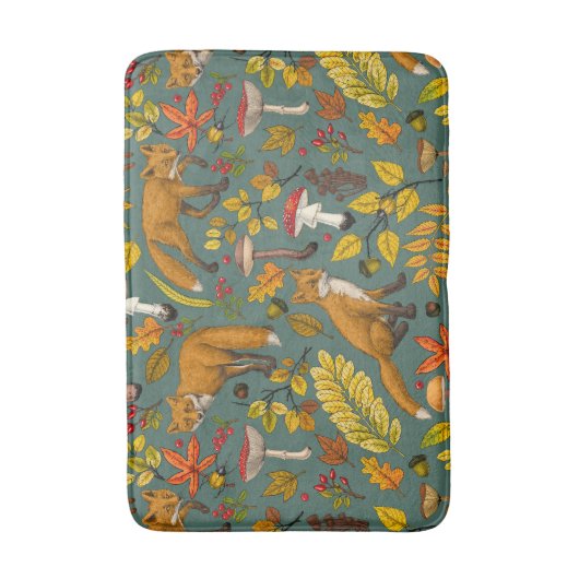 Herfst vossen op pijnboomgroen badmat (Voorkant Verticaal)