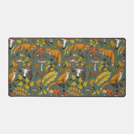 Herfst vossen op pijnboomgroen bureaumat (Voorkant)