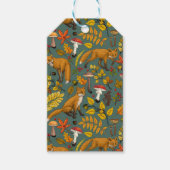 Herfst vossen op pijnboomgroen cadeaulabel (Voorkant)