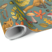 Herfst vossen op pijnboomgroen cadeaupapier (Rol Hoek)