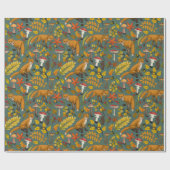 Herfst vossen op pijnboomgroen cadeaupapier (Vlak)