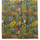 Herfst vossen op pijnboomgroen douchegordijn (Voorkant)