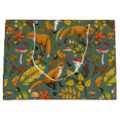 Herfst vossen op pijnboomgroen groot cadeauzakje (Voorkant)