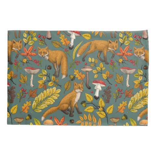 Herfst vossen op pijnboomgroen kussensloop (Achterkant-Links)