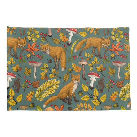 Herfst vossen op pijnboomgroen kussensloop (Achterkant-Rechts)