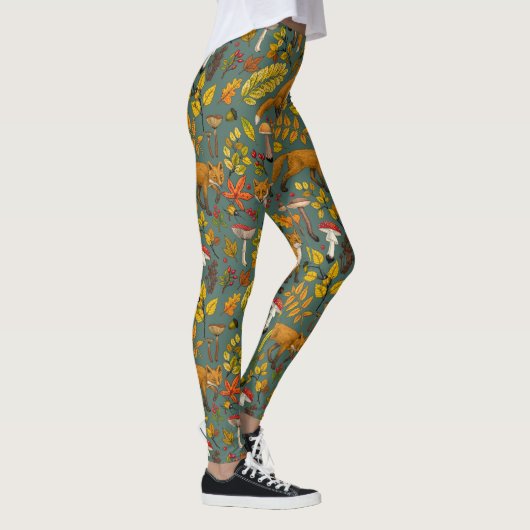 Herfst vossen op pijnboomgroen leggings (Rechts)