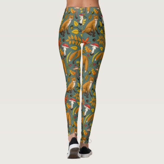 Herfst vossen op pijnboomgroen leggings (Achterkant)