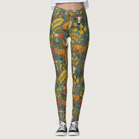 Herfst vossen op pijnboomgroen leggings (Voorkant)