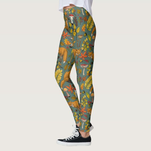 Herfst vossen op pijnboomgroen leggings (Links)