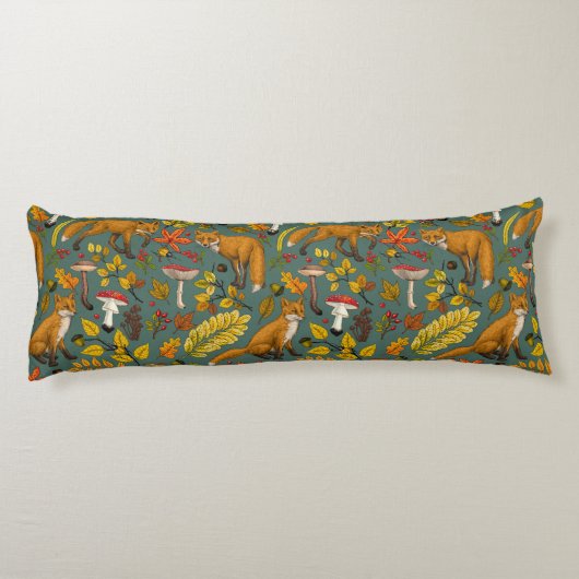 Herfst vossen op pijnboomgroen lichaamskussen (Achterkant)
