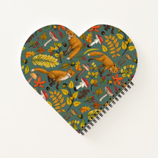 Herfst vossen op pijnboomgroen notitieboek (Achterkant)