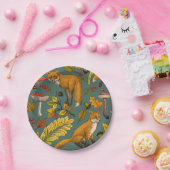 Herfst vossen op pijnboomgroen papieren bordje (Feest)