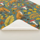 Herfst vossen op pijnboomgroen sherpa deken (3/4)