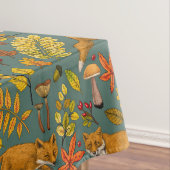 Herfst vossen op pijnboomgroen tafelkleed (Voorbeeld)