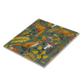 Herfst vossen op pijnboomgroen tegeltje (Zijkant)