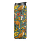 Herfst vossen op pijnboomgroen thermosbeker (Gedraaid links)