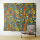 Herfst vossen op pijnboomgroen wandkleed (In Situ (horizontaal))