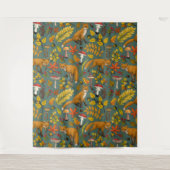 Herfst vossen op pijnboomgroen wandkleed (Voorkant)