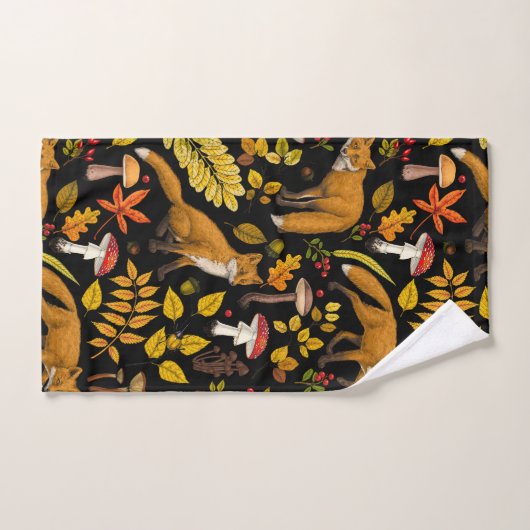 Herfst vossen op zwart bad handdoek (Handdoek)