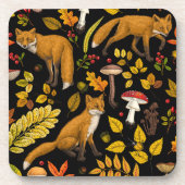 Herfst vossen op zwart bier onderzetter (Voorkant)