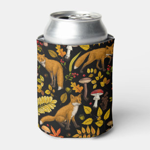 Herfst vossen op zwart blikjeskoeler