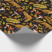 Herfst vossen op zwart cadeaupapier (Hoek)