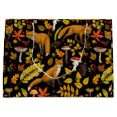 Herfst vossen op zwart groot cadeauzakje (Voorkant)