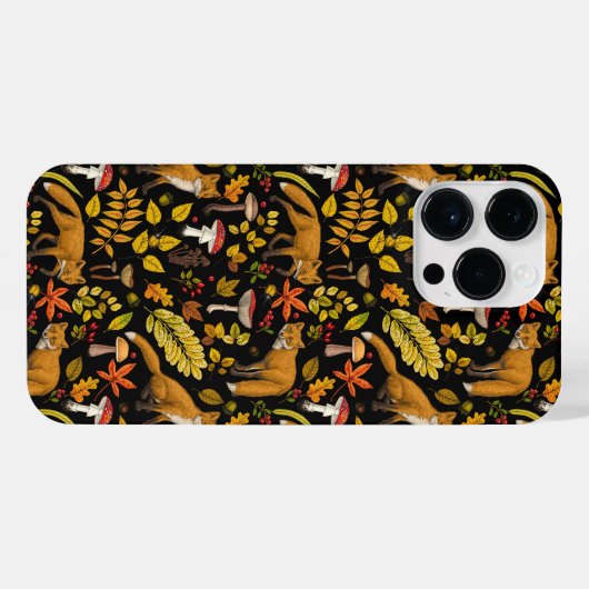 Herfst vossen op zwart iPhone hoesje (Achterkant horizontaal)
