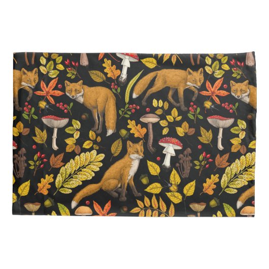 Herfst vossen op zwart kussensloop (Achterkant-Links)