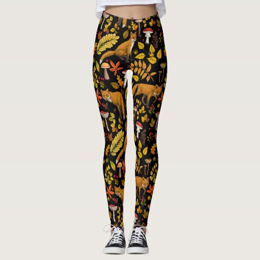 Herfst vossen op zwart leggings (Voorkant)