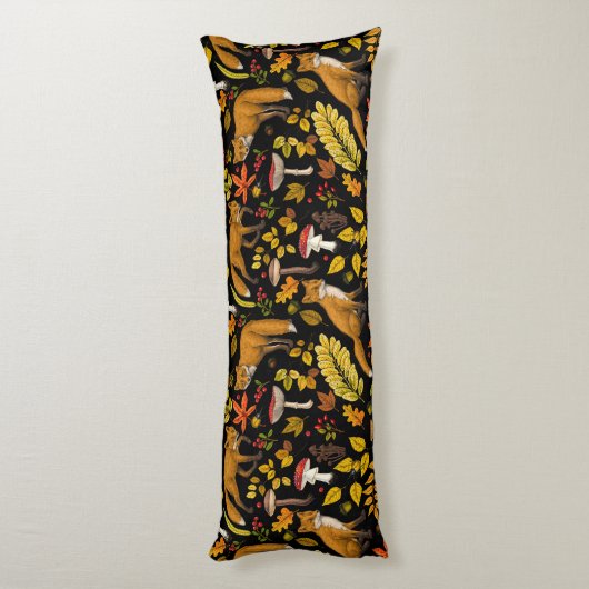 Herfst vossen op zwart lichaamskussen (Achterkant (Verticaal))