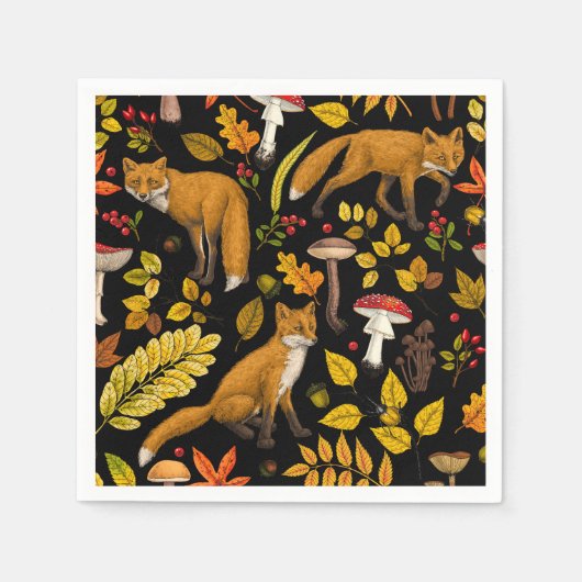 Herfst vossen op zwart servet (Voorkant)