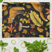 Herfst vossen op zwart theedoek (Gevouwen)