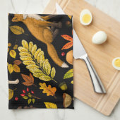 Herfst vossen op zwart theedoek (Quarter Fold)