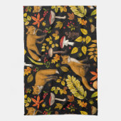 Herfst vossen op zwart theedoek (Verticaal)