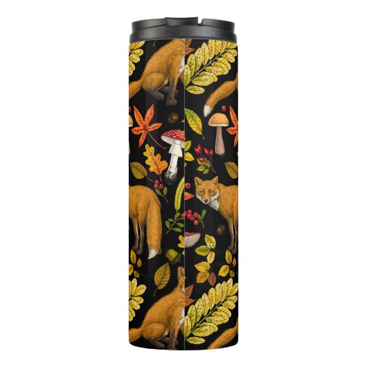 Herfst vossen op zwart thermosbeker (Achterkant)