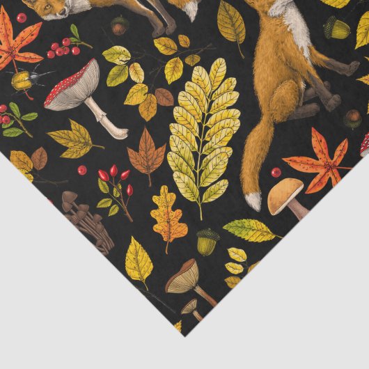 Herfst vossen op zwart tissuepapier (Detail)