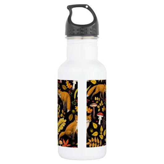 Herfst vossen op zwart waterfles  (Achterkant)