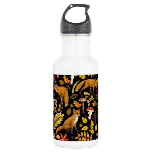 Herfst vossen op zwart waterfles  (Voorkant)