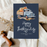 herfst vrachtwagen marine blauw gelukkig thanksgiv feestdagenkaart<br><div class="desc">Geef uw dankbaarheid dit vakantieseizoen met ons mooie Thanksgiving wenskaart. Met een warme en oprechte boodschap is deze kaart de perfecte manier om je geliefden te laten weten hoeveel je ze waardeert. Met een bloemige waterverf mooi pompoenontwerp. Laat ze weten dat ze altijd in je gedachten zijn. Verspreid de vreugde...</div>