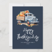 herfst vrachtwagen marine blauw gelukkig thanksgiv feestdagenkaart (Voorkant)
