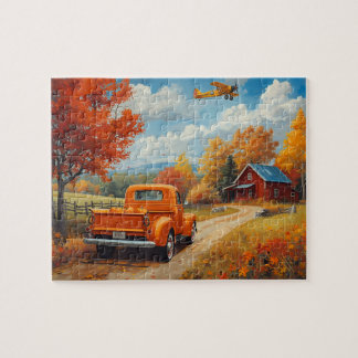Herfst vrachtwagen tweedekker cabin scène legpuzzel