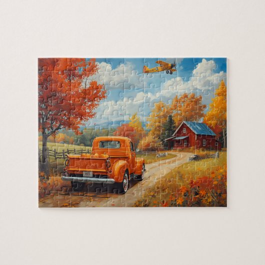 Herfst vrachtwagen tweedekker cabin scène legpuzzel (Horizontaal)