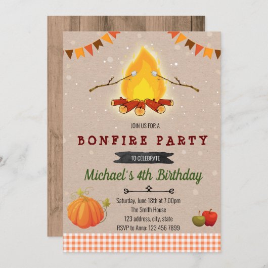 Herfst vreugdevuur feestuitnodiging kaart (Voorkant / Achterkant)