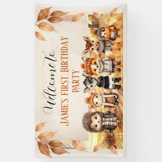 Herfst Vrienden Leuke Dieren 1e Verjaardag Welkom Spandoek (Verticaal)