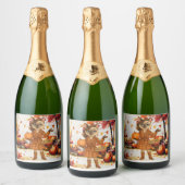Herfst Vriendschapsfeest voor kattenliefhebbers Sparkling Wijnetiket (Flessen)