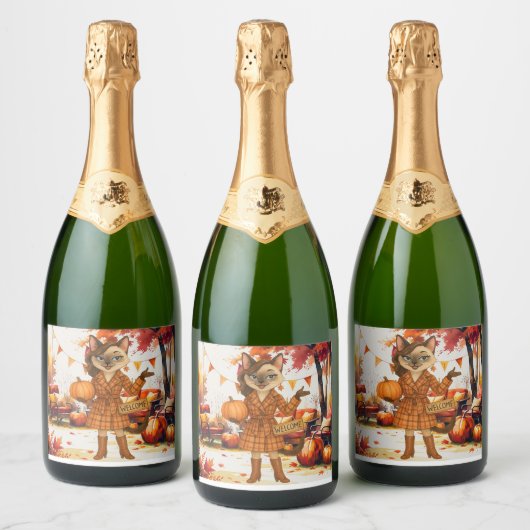 Herfst Vriendschapsfeest voor kattenliefhebbers Sparkling Wijnetiket (Flessen)