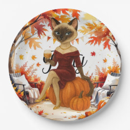 Herfst Vriendsgeven Herfst Party voor Kattenliefhe Papieren Bordje